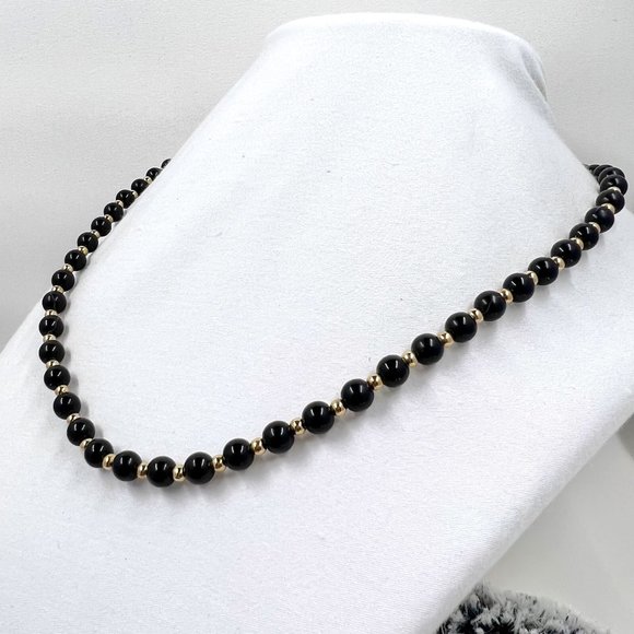 Monet – Vintage Black and Gold Beaded 18” Necklace - Picture 1 of 5